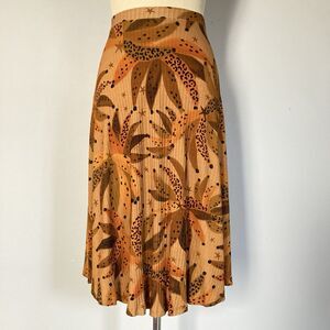 Farm Rio Skirt Rib Knit Flare Orange Midi Tropical Fruit Leaves Size P Small